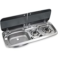 Dometic HSG 2370 l Placa de gas empotrada y fregadero de 2 focos- con tapa de cristal- 30 mbar- para coche- camión…